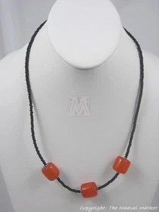 Maasai Market African Handmade Orange Amber Resin Bead Necklace 313-24 - Picture 1 of 4