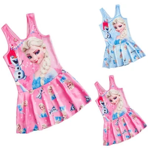 Kids Girls Elsa Frozen Swimwear Bikini Monokini Swimsuit Beach Swimming Dress - Picture 1 of 6