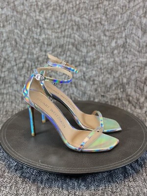 Sandalia Stuart Weitzman Nudistcurve 100 Tacones Holograma Plateada Talla 9.5 Foto 1 de 4