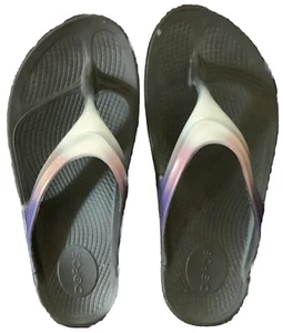 OOFOS Oolala Luxe Sandal Womens Size 8 Black Comfort Slip On Flip Flops Thong - Picture 1 of 4