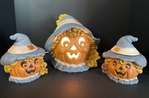 Jack O Lanterna Set Spaventapasseri Illumina Testa in Ceramica con 2 Piatti Caramelle Halloween - Foto 1 di 18