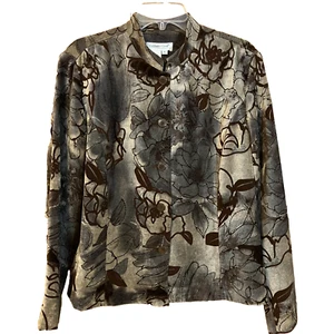 Coldwater Creek Blazer Women's Size Large Petite Artsy Velvety Floral Gray Brown - Picture 1 of 8