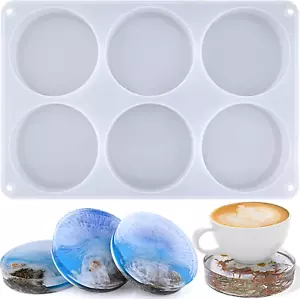 Round Coaster Resin Molds, 6 Cavity Coaster Silicone Molds for Epoxy Resin, Deep - Picture 1 of 6