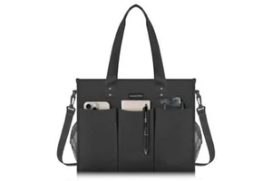 Large Canvas Tote Bag with Pockets and Laptop Sleeve (Black) RRP £15.99 - Picture 1 of 3