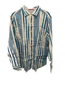 Tommy Bahama Mens Blue White Striped 100% Linen Breezer Shirt Med Long Sleeve - Picture 1 of 6