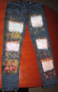 KRIM LENZ ~ UNDERGROUND GRAFFITI STYLE ART ON 36x32 JEANS ~ DIGITALCXRCUS *1 - Picture 1 of 10