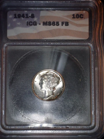 1941-S Mercury Dime, ICG MS65 Full Bands, Little Gem, Issue Free Cover