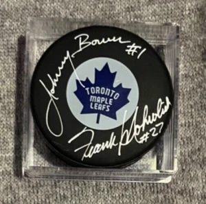 Johnny bower frank mahovlich PUCK TORONTO MAPLE LEAFS SIGNED AUTOGRAPHED - Picture 1 of 3