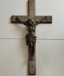 🟢Large Antique Church Cross Jesus Crucifixion Cast Bronze 1800s/41/75 cm - Picture 1 of 10