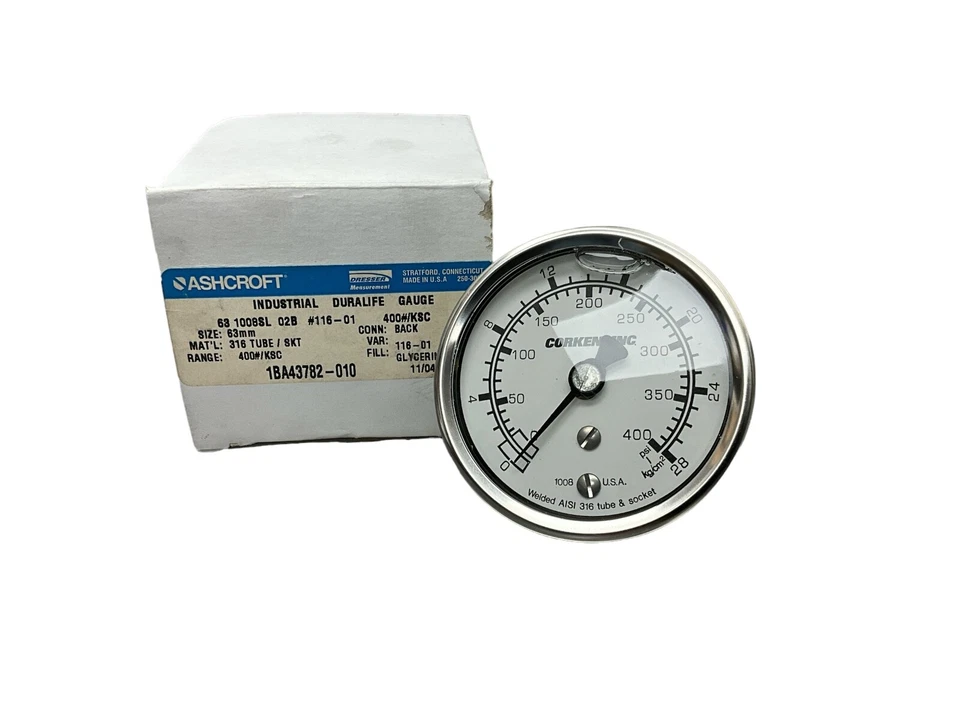 ASHCROFT 63 1008SL 02B #116-01, 400#/KSC, SIZE 63MM, GLYCERIN, 1BA43782-010 - Image 1 of 1