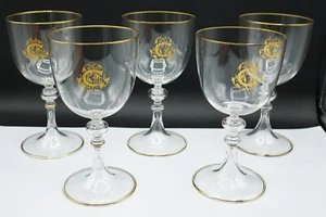 French Baccarat Crystal Beauvais Water Glasses Gold Trim & Rim MC Monogram Set 5 - Picture 1 of 11