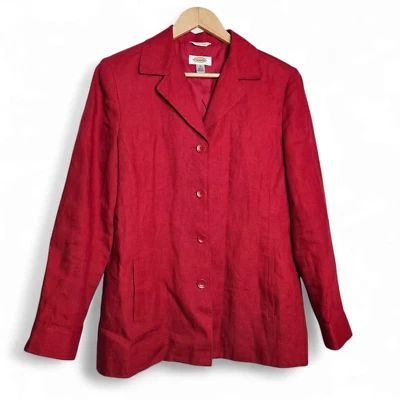 Talbots Women's Irish Linen Red Button-Up Blazer Jacket Size 8 - Image 1 of 4