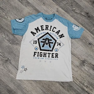 Men’s American Fighter Short Sleeve T Shirt Size Large White Teal - Picture 1 of 5