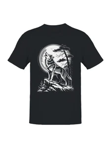 Majestic Wolf Amidst Moonlight Men's T-shirt - Picture 1 of 6