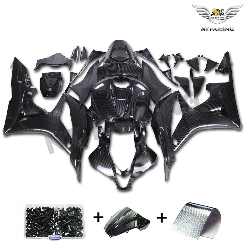 Kit de carrocería de carenado pintado de fibra de carbono negro FM para Honda CBR600RR 2007-2008 Foto 1 de 4