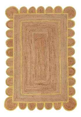 scallop jute rug design rustic look  living room carpet area rug beige + yellow - Image 1 of 4