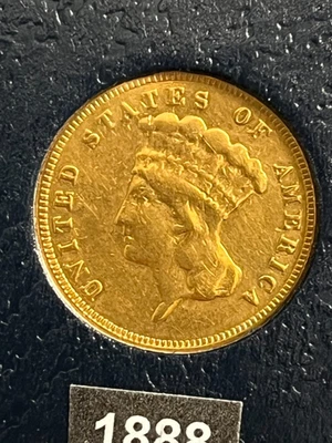 1888 $3 Gold Piece - RARE! - Image 1 of 2