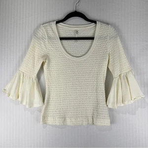 Anthropologie Women’s Scoop Neck Smocked Bell-Sleeve White Blouse Size X-Small - Picture 1 of 5