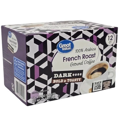 Great Value 100% Arabica French Dark Roast Ground Coffee Pods 12 COUNT - Image 1 of 4