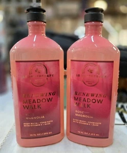 2 BATH & BODY WORKS AROMATHERAPY RENEWING MEADOW WALK ROSE MAGNOLIA BODY WASH - Picture 1 of 2