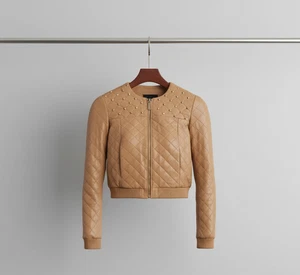 Women s Leather Jacket Real Lambskin Leather Biker Jacket Studded Zipper Style - Picture 1 of 7