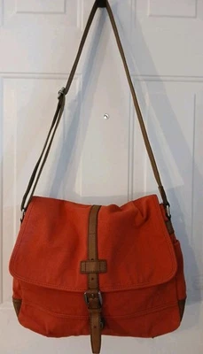 Fossil Messenger Bag Red/Brown Canvas Commuter Travel Laptop School Crossbody - Image 1 of 4