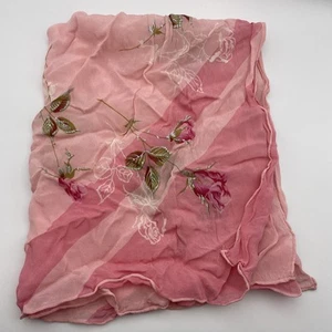 "Bufanda cuadrada vintage 22x25"" gasa elástica rosa claro detalles plateados" - Imagen 1 de 8