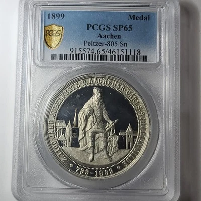 1899 GERMANY AACHEN TIN MEDAL PELTZER-805 Sn SPECIMAN SP65 PCGS 46151118 - Image 1 of 4