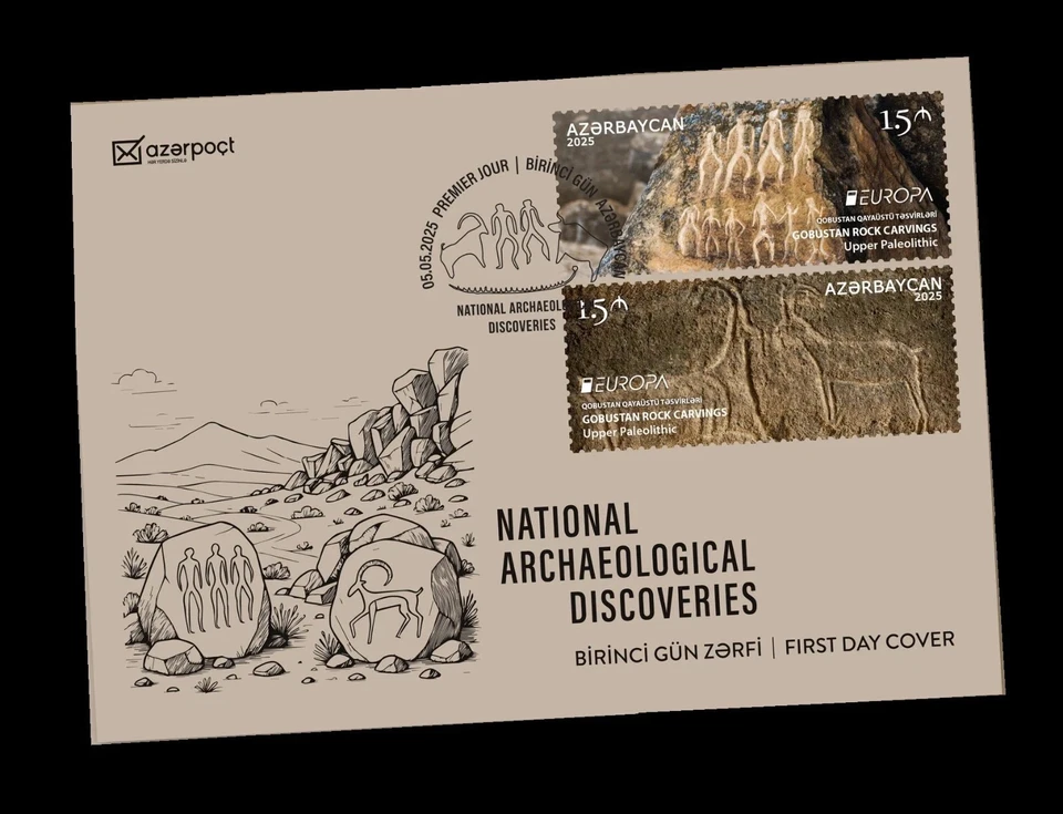 Azerbaiyán 2025, EUROPA, Descubrimientos arqueológicos nacionales Gobustán, FDC** Foto 1 de 2