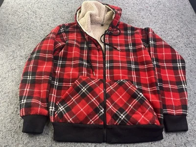 Красный черный клетку шерпа с подкладкой молнии куртка с капюшоном размер маленький уютный флис - Изображение 1 из 4