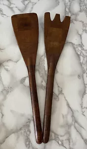 "Juego de tenedor y cuchara para ensalada parquet de madera vintage 10,5"" ligero MCM" - Imagen 1 de 10