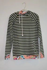 Ampersand Avenue Doublehooded Sweatshirt Striped Floral Olive Green XS NWT - Picture 1 of 7