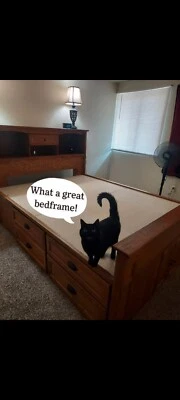 Queen size captian bed frame, used - Image 1 of 4