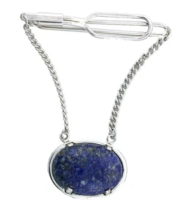 2 1/10 INCH  25x18 OVAL LAPIS LAZULI GEMSTONE TIE CLIP TIE BAR CHAIN EPTT65-OTH - Picture 1 of 2