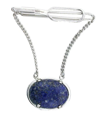 2 1/10 INCH  25x18 OVAL LAPIS LAZULI GEMSTONE TIE CLIP TIE BAR CHAIN EPTT65-OTH - Image 1 of 2