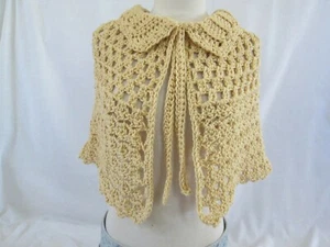 sand951 CROCHET XS/S AVORIO SCURO VINTAGE ISPIRATO CROP WRAP/SCIALLE BOHO HIPPIEE - Foto 1 di 6