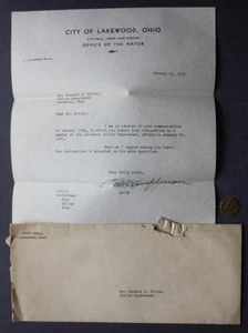 1945 WWII Lakewood Ohio Mayor A.I. Kauffman signed letter TWO piece set SCARCE-- - Picture 1 of 1