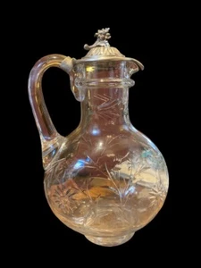 Antique Unique Cut Crystal Wine Ewer Pitcher Sterling Silver Mount Late 19th C - Picture 1 of 6