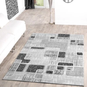 Teppich Günstig Retro Design Modern Wohnzimmerteppich Grau Schwarz Creme Meliert - Bild 1 von 3