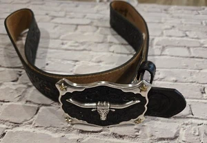 Justin Mens Classic Longhorn Black Leather Belt C11193 NWT Size 44 - Picture 1 of 6