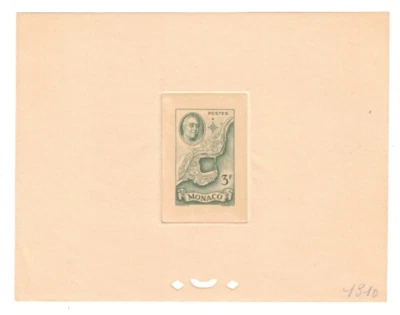 Estampilla de Roosevelt 1946 Mónaco FDR prueba de color Scott 202 3f verde Foto 1 de 2
