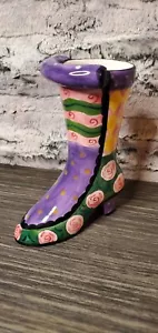 Bota caprichosa pintada a mano Milson & Louis púrpura amarillo verde rosa rosas hallow - Imagen 1 de 7