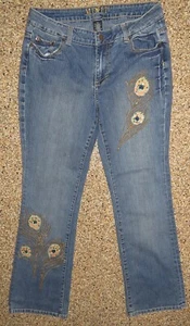 MIXIT Crystal-Embedded ricamato piuma di pavone donna 10 JEANS BOOTCUT RETRÒ - Foto 1 di 8