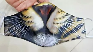 LEO FACE COVER lion tiger animal leopard MASK adult teen custom rabbit WASHABLE - Picture 1 of 6