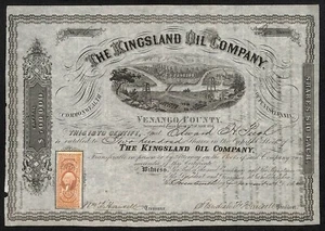Kingsland Oil Company Pennsylvania 1864 Stock Certificate Rev Stamp Scarce - Picture 1 of 2