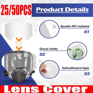 50/25X Peel off Lens Cover for 3M 6885, 6000, 6700, 6800, 6900 Faceshield Cover - Picture 1 of 17