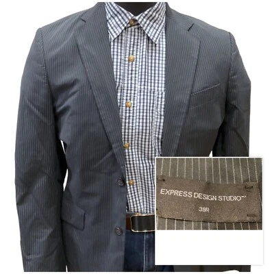 38R EXPRESS Design Studio Azul Oscuro/Gris Lana a Rayas Doble Ventilación Nuevo Foto 1 de 4