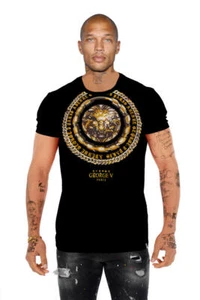 Avenue George V Paris Men Short Sleeves BLACK T-shirt lion Gold Chain rhinestone - Picture 1 of 3