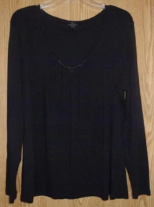 TALBOTS BLACK PIMA COTTON KNIT EMBELLISHED SCOOP-NECK BLOUSE/TOP – WOMANS 1X - Picture 1 of 2