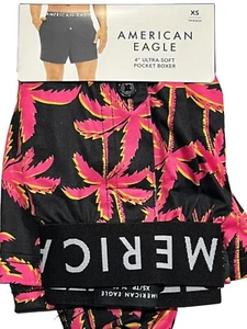 NWT AMERICAN EAGLE Ultra Soft Pocket Boxer Sz XS-S-M-L-XL Black Pink Palms #77 - Picture 1 of 11